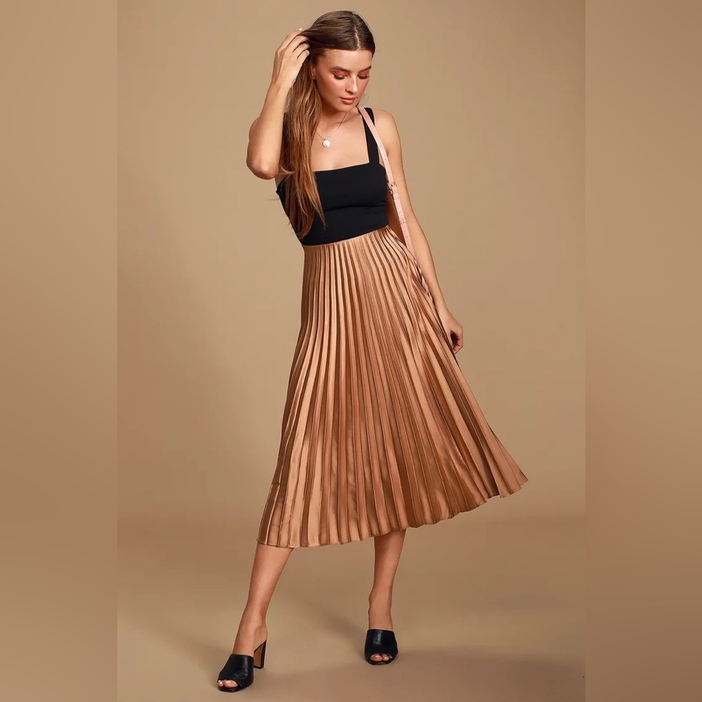 Gold Pleated Midi Skirt